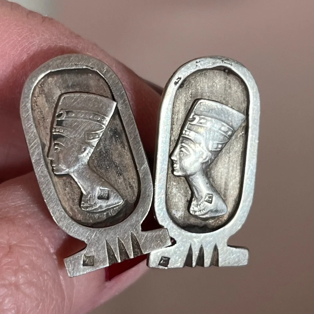 Antique Art Deco Victorian Egyptian Pharaoh Sterling silver Cufflinks